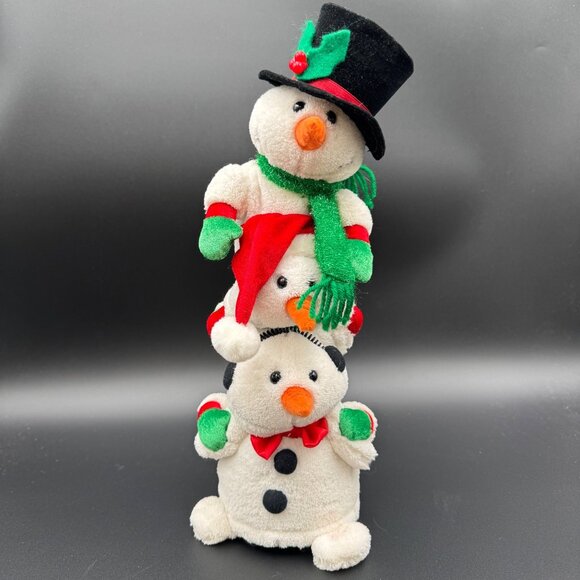 Vintage Gemmy Snowmen Stacked Singing Animated Christmas Towers Plush Works - Picture 1 of 4